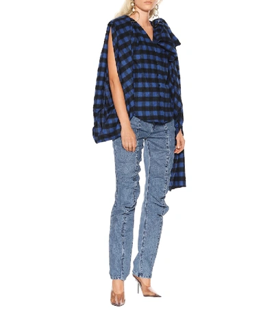 Shop Y/project Wool-blend Checked Flannel Top In Blue