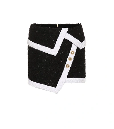 Shop Balmain Sequinned Tweed Miniskirt In Black