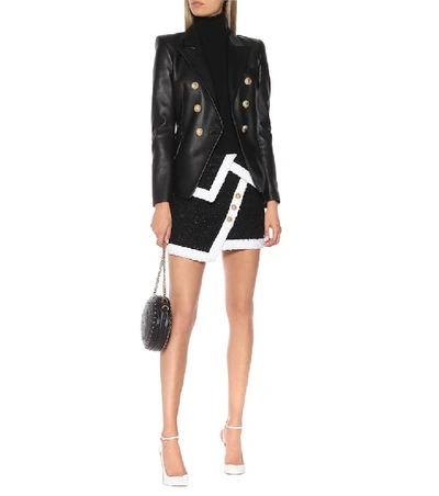 Shop Balmain Sequinned Tweed Miniskirt In Black