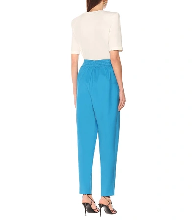 Shop Attico Stretch-cotton High-rise Pants In Blue