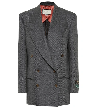 Shop Gucci Double-breasted Wool Blazer In Grey