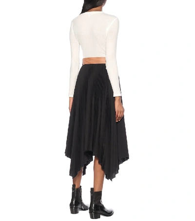 Shop Loewe Pleated Cotton-blend Midi Skirt In Black