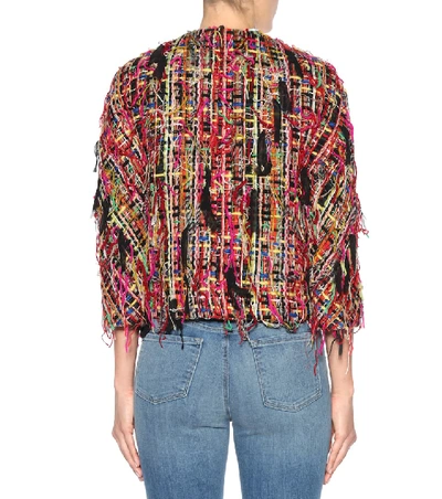 Shop Alexander Mcqueen Cropped Tweed Jacket In Multicoloured