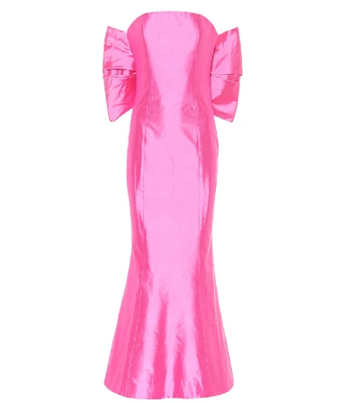 Shop Rasario Silk-satin Strapless Midi Dress In Pink