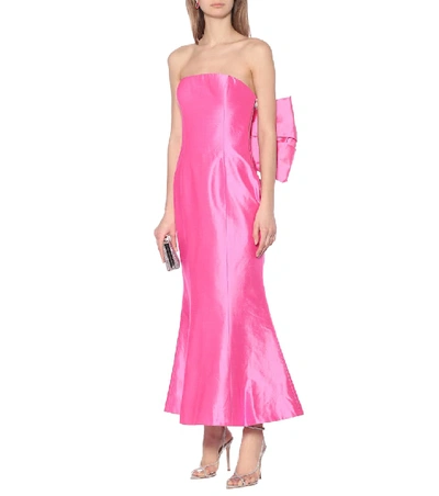 Shop Rasario Silk-satin Strapless Midi Dress In Pink