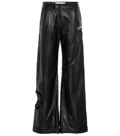 Shop Off-white Cut-out Wide-leg Leather Pants In Black