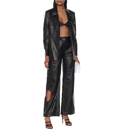 Shop Off-white Cut-out Wide-leg Leather Pants In Black