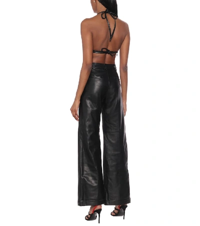 Shop Off-white Cut-out Wide-leg Leather Pants In Black