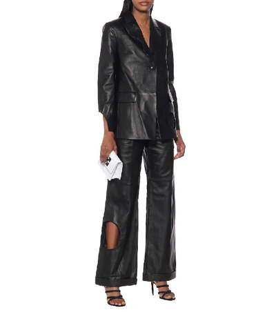 Shop Off-white Cut-out Wide-leg Leather Pants In Black