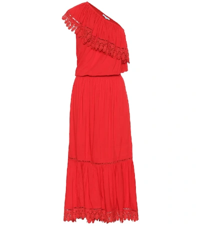 Shop Melissa Odabash Jo One-shoulder Midi Dress In Red