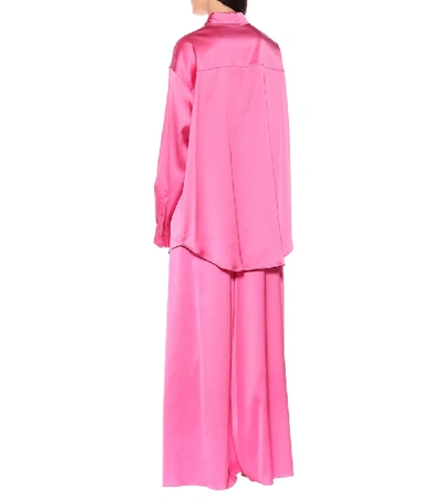 Shop Balenciaga Longline Satin Shirt In Pink