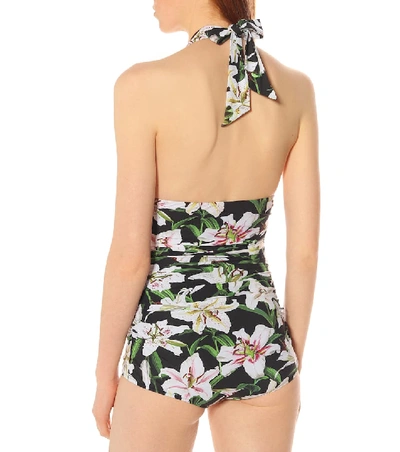 Shop Dolce & Gabbana Floral Halter Swimsuit In Multicoloured