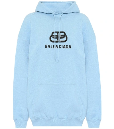 Shop Balenciaga Logo Cotton Hoodie In Blue