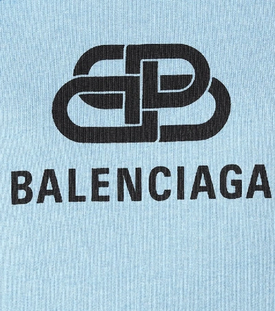 Shop Balenciaga Logo Cotton Hoodie In Blue
