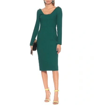 Shop Dolce & Gabbana Wool-blend Crêpe Dress In Green