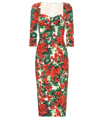 Shop Dolce & Gabbana Floral Stretch Crêpe Midi Dress In Red