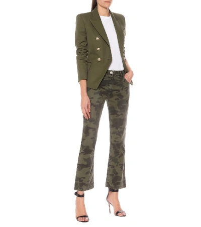 Shop Balmain Camouflage Mid-rise Flared Jeans In Green