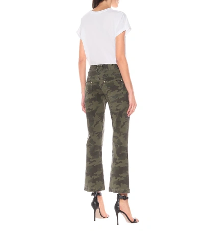 Shop Balmain Camouflage Mid-rise Flared Jeans In Green