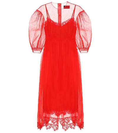 Shop Simone Rocha Tulle Midi Dress In Red