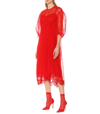 Shop Simone Rocha Tulle Midi Dress In Red