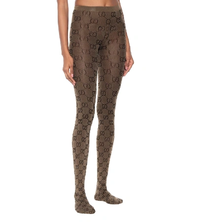 Shop Gucci Gg Patterned Tights In Brown