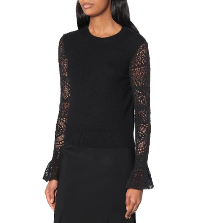 Shop Alexander Mcqueen Lace-trimmed Wool Sweater In Black