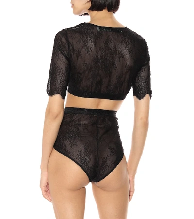 Shop Off-white Lace Top And Bottoms Set In Black
