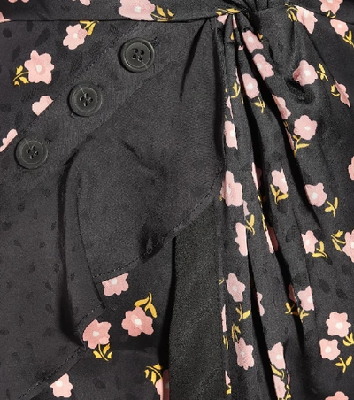 Shop Self-portrait Ruffle-trimmed Floral Dress In Black