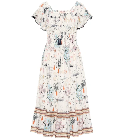 Shop Tory Burch Meadow Folly Cotton Midi Dress In Multicoloured