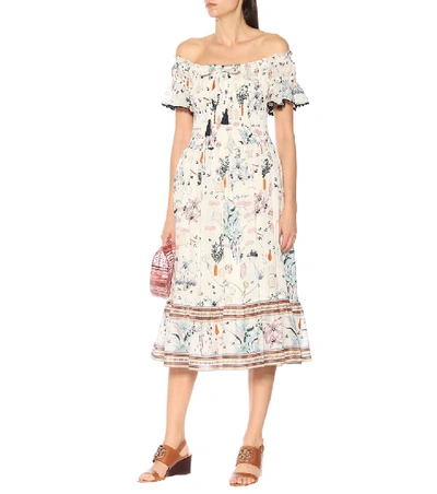Shop Tory Burch Meadow Folly Cotton Midi Dress In Multicoloured