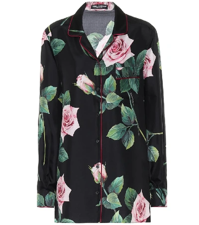Shop Dolce & Gabbana Floral Silk-faille Skirt In Black