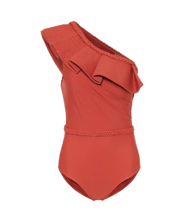Shop Johanna Ortiz Love Affair One-shoulder Swimsuit In Red