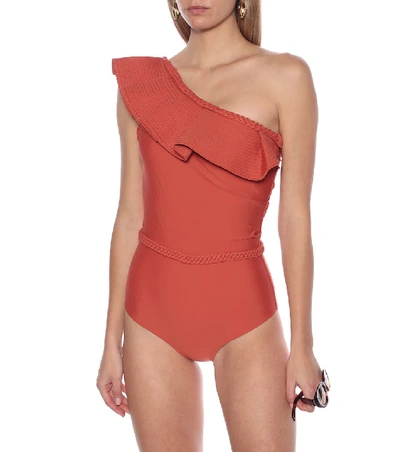 Shop Johanna Ortiz Love Affair One-shoulder Swimsuit In Red