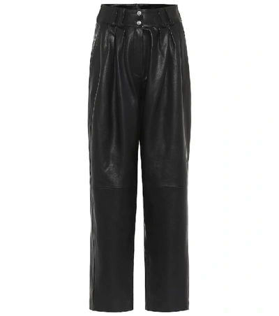 Shop Balmain High-rise Leather Straight Pants In Black