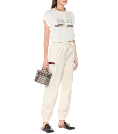 Shop Gucci High-rise Cotton Sweatpants In White