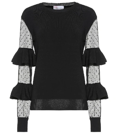 Shop Red Valentino Ruffled Sweater In Black