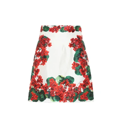 Shop Dolce & Gabbana Floral Silk-twill Miniskirt In White