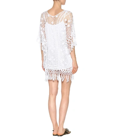 Shop Anna Kosturova Tassel Crocheted Cotton Poncho Dress In White