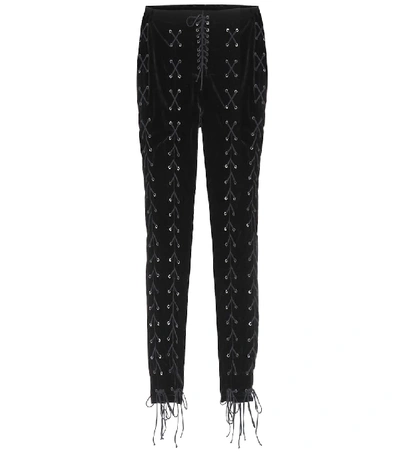 Shop Ben Taverniti Unravel Project Lace-up Velvet Trousers In Black
