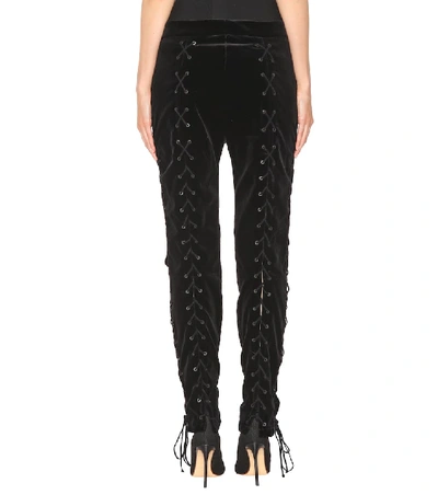 Shop Ben Taverniti Unravel Project Lace-up Velvet Trousers In Black