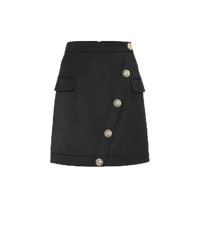 Shop Balmain Embellished Wool-twill Miniskirt In Black