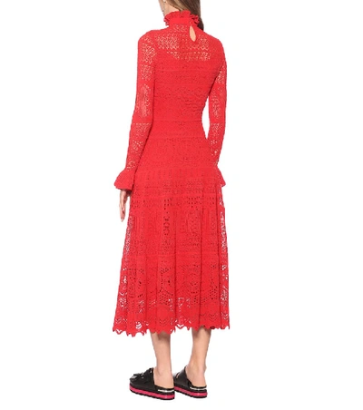 Shop Alexander Mcqueen Cotton-blend Lace Midi Dress In Red