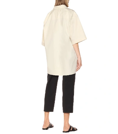 Shop Jil Sander Printed Silk-trimmed Cotton Shirt In Beige