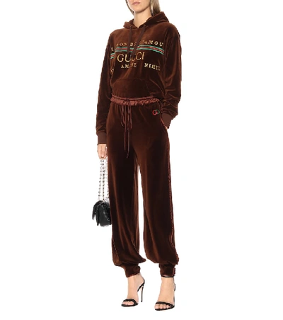 Shop Gucci Embroidered Chenille Trackpants In Brown
