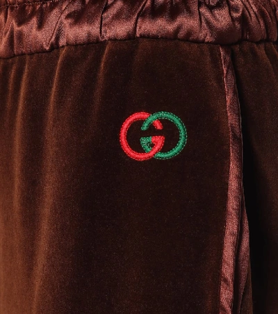 Shop Gucci Embroidered Chenille Trackpants In Brown