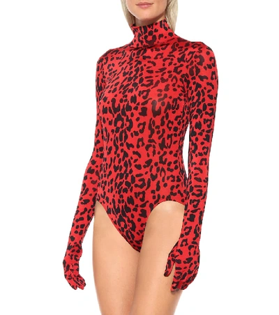 Vetements Leopard-print Roll-neck Bodysuit In Black Red | ModeSens