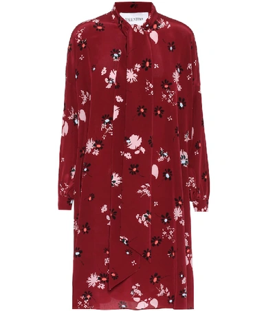 Shop Valentino Floral-printed Silk Dress In Red