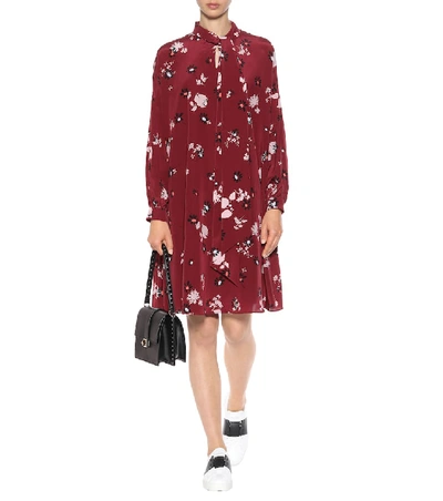 Shop Valentino Floral-printed Silk Dress In Red