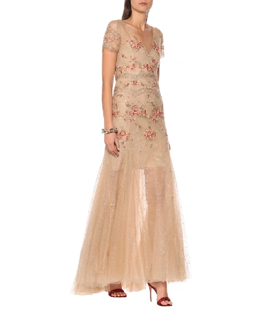 Shop Costarellos Embellished Tulle Gown In Gold