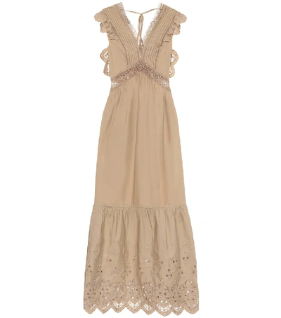 Shop Self-portrait Broderie Anglaise Cotton Maxi Dress In Beige